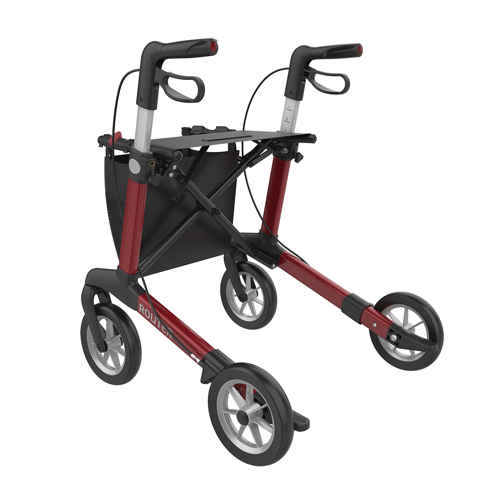 ROUTER – Aluminiowy rolator rehabilitacyjny, rozmiar M 55, czerwony, koła SOFT