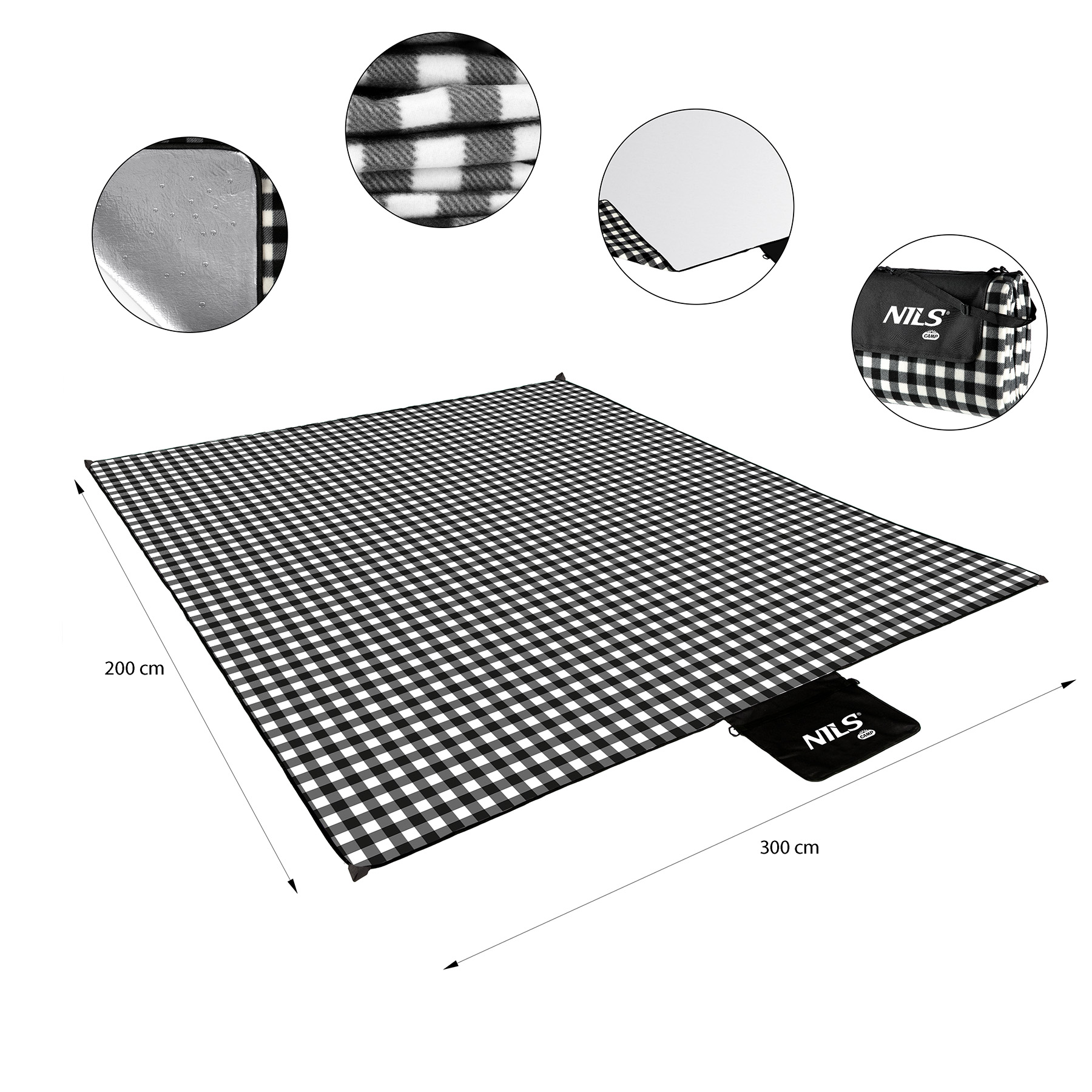 NC2311 KOC PIKNIKOWY BIAŁO-CZARNY 200x200 CM PE + ALU NILS CAMP NC2311 KOC PIKNIKOWY BIAŁO-CZARNY 200x200 CM PE + ALU NILS CAMP