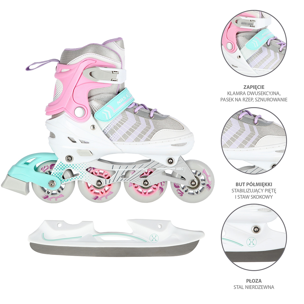 NH18192 4w1 RÓŻOWY ROZM.S(29-33) ŁYŻWOROLKI Z WYM. PŁ. HOKEJOWĄ NILS EXTREME NH18192 4w1 RÓŻOWY ROZM.S(29-33) ŁYŻWOROLKI Z WYM. PŁ. HOKEJOWĄ NILS EXTREME