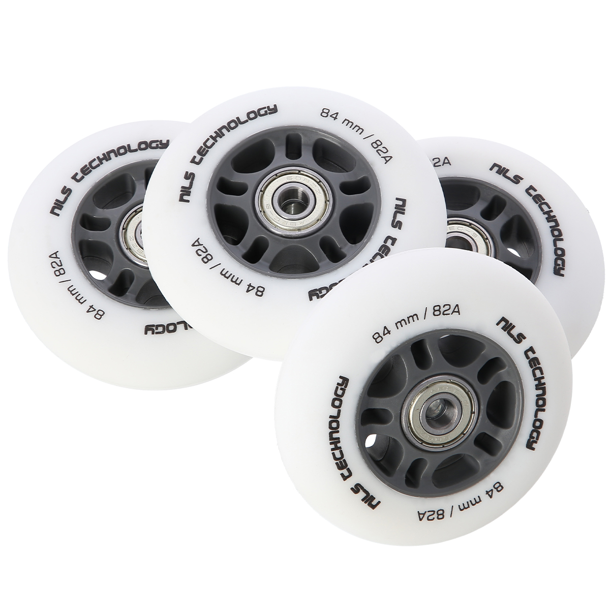 PU 84x24 82A BIAŁE MATOWE (4 szt.) + ABEC-9 CHROME (8 szt.) ZESTAW NILS EXTREME PU 84x24 82A BIAŁE MATOWE (4 szt.) + ABEC-9 CHROME (8 szt.) ZESTAW NILS EXTREME