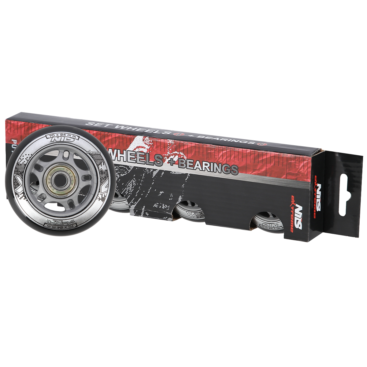 PU 70x24 82A CZARNE (4 szt.) + ABEC-9 (8 szt.) ZESTAW NILS EXTREME PU 70x24 82A CZARNE (4 szt.) + ABEC-9 (8 szt.) ZESTAW NILS EXTREME