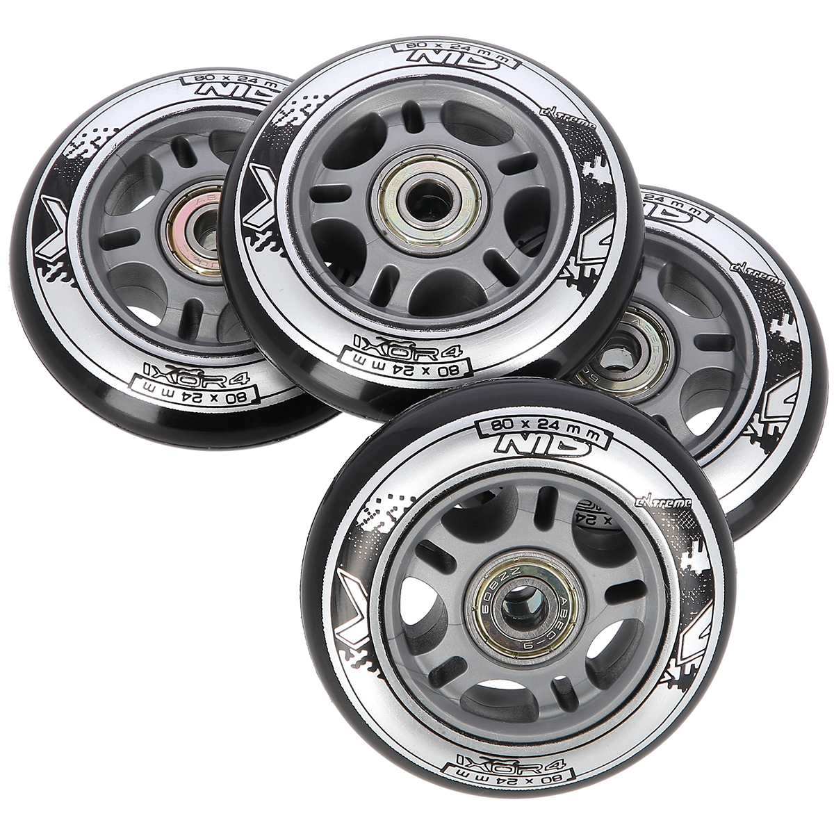 PU 76x24 82A CZARNE (4 szt.) + ABEC-9 (8 szt.) ZESTAW NILS EXTREME