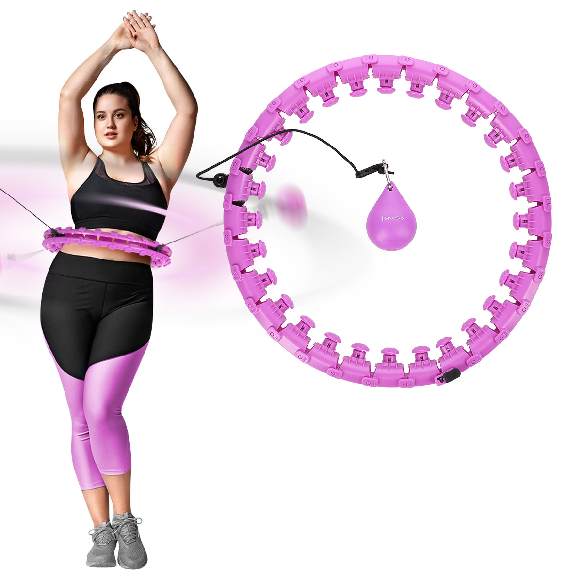 HHW12 PLUS SIZE HULA HOP VIOLET Z WYPUSTKAMI I OBCIĄŻNIKIEM HMS HHW12 PLUS SIZE HULA HOP VIOLET Z WYPUSTKAMI I OBCIĄŻNIKIEM HMS