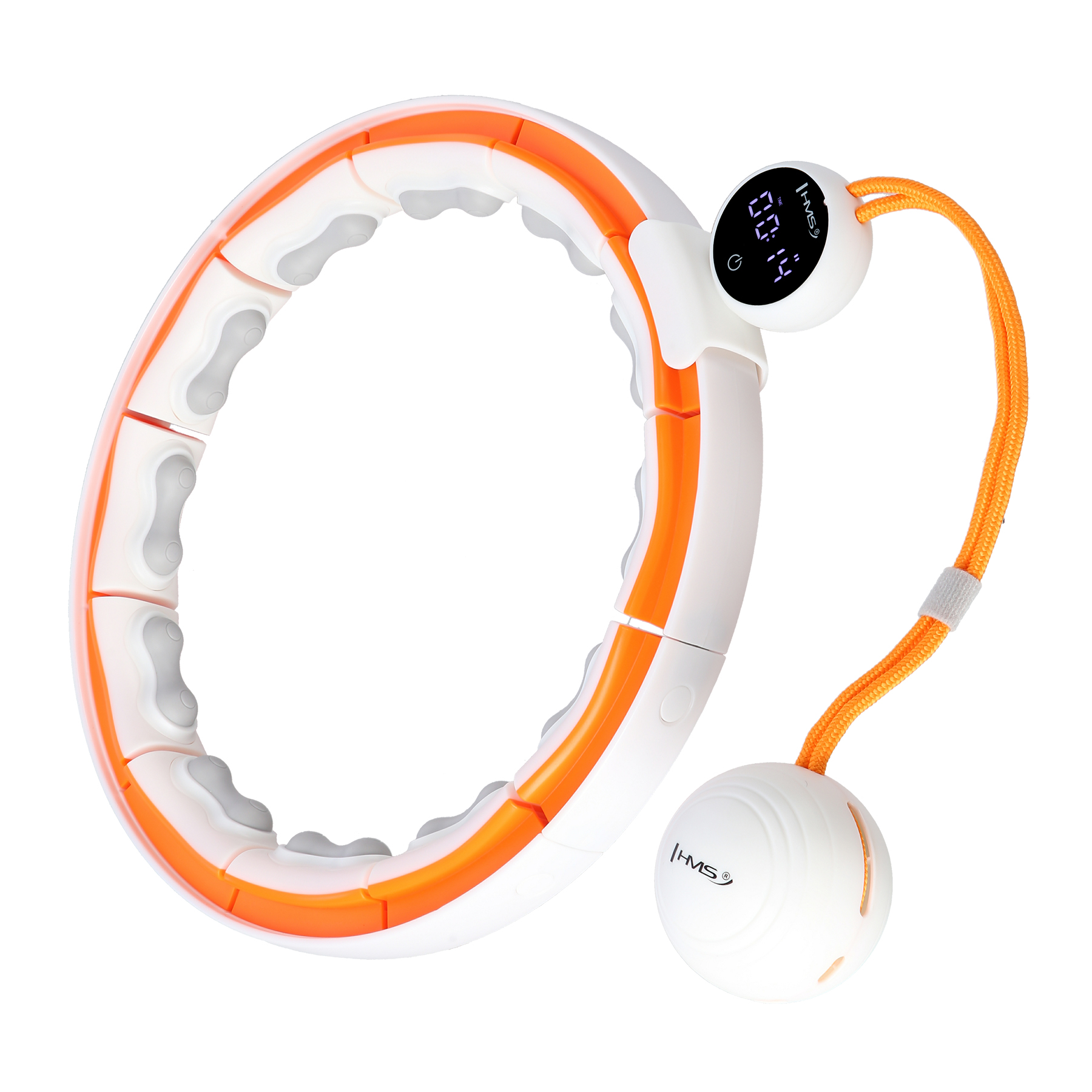 HHM21 HULA HOP WHITE/ORANGE Z MAGNESAMI, WYPUSTKAMI TPE I OBCIĄŻNIKIEM + LICZNIK HMS HHM21 HULA HOP WHITE/ORANGE Z MAGNESAMI, WYPUSTKAMI TPE I OBCIĄŻNIKIEM + LICZNIK HMS