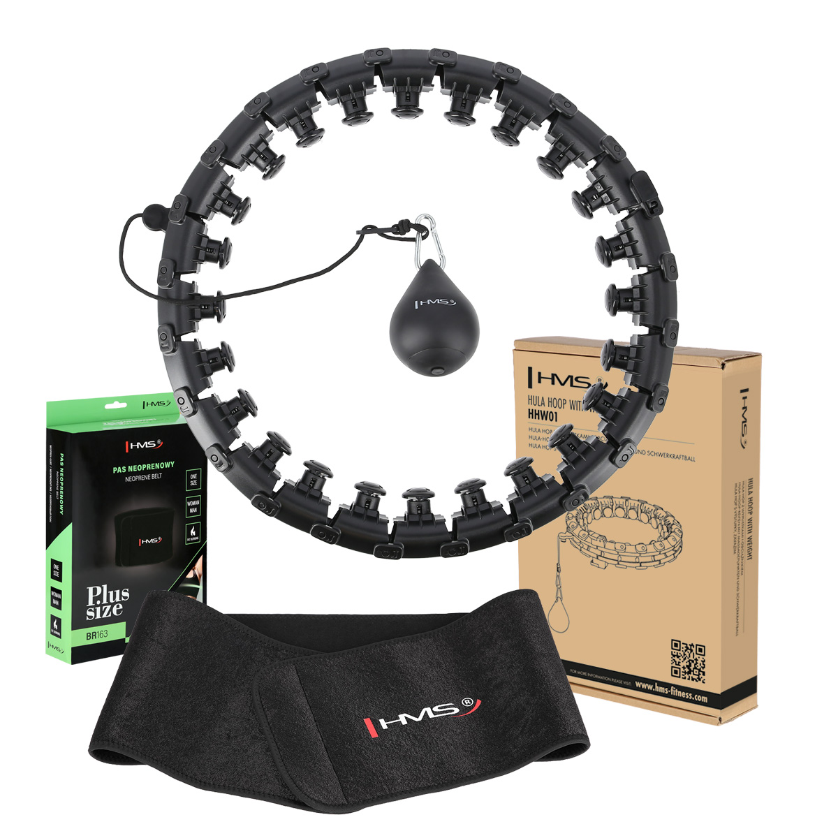 ZESTAW HULA HOP HHW06 PINK Z PIŁKĄ GRAWITACYJNĄ I LICZNIKIEM HMS + PAS BR163 BLACK