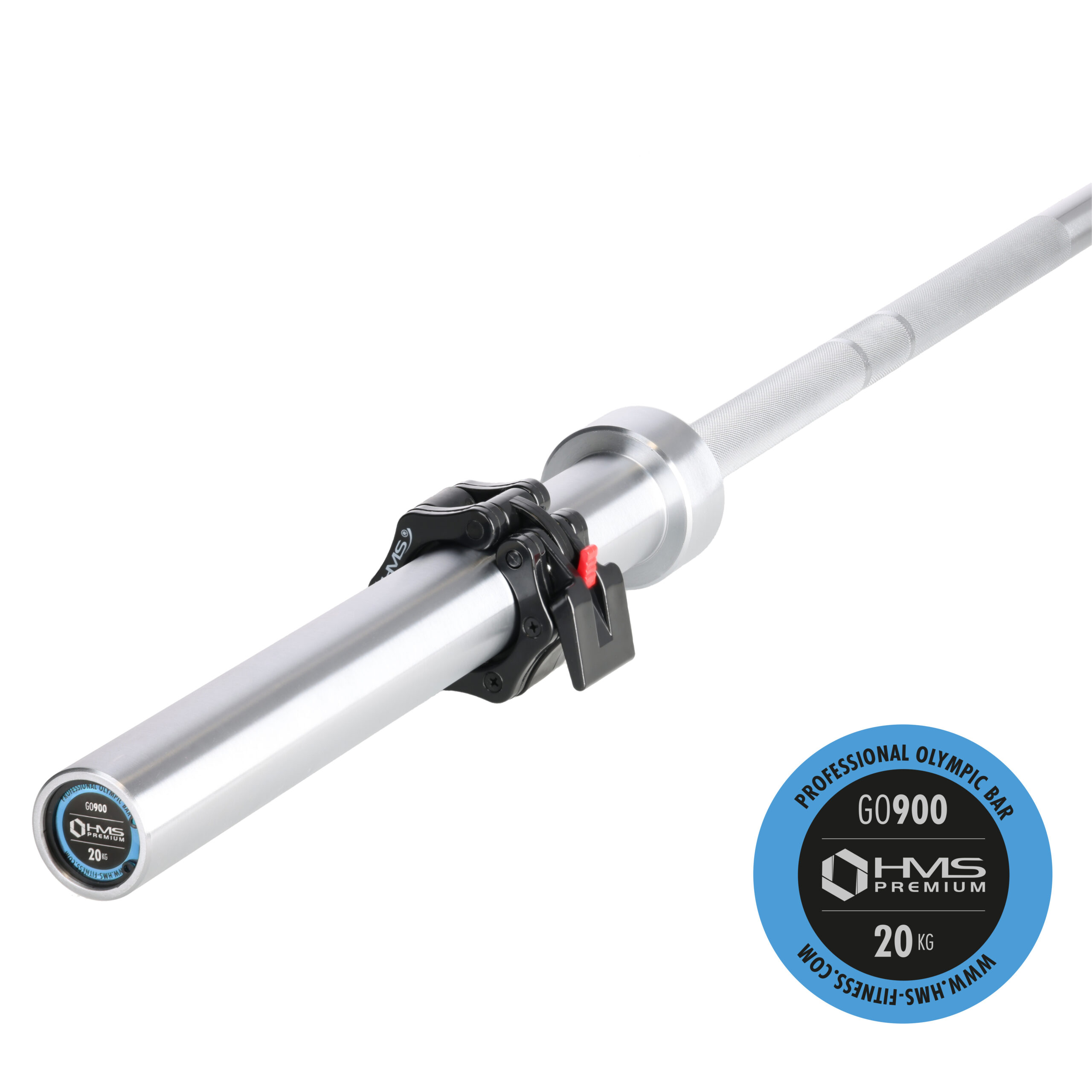 GO900 GRYF OLIMPIJSKI 20KG 2200MM HMS PREMIUM + ZG1500 SILVER ZACISKI LOCK JAW (2 szt) GO900 GRYF OLIMPIJSKI 20KG 2200MM HMS PREMIUM + ZG1500 SILVER ZACISKI LOCK JAW (2 szt)