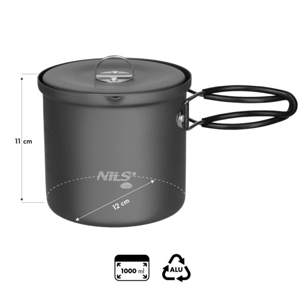 Nc4202 garnek turystyczny aluminiowy z pokrywkĄ 1000ml nils camp