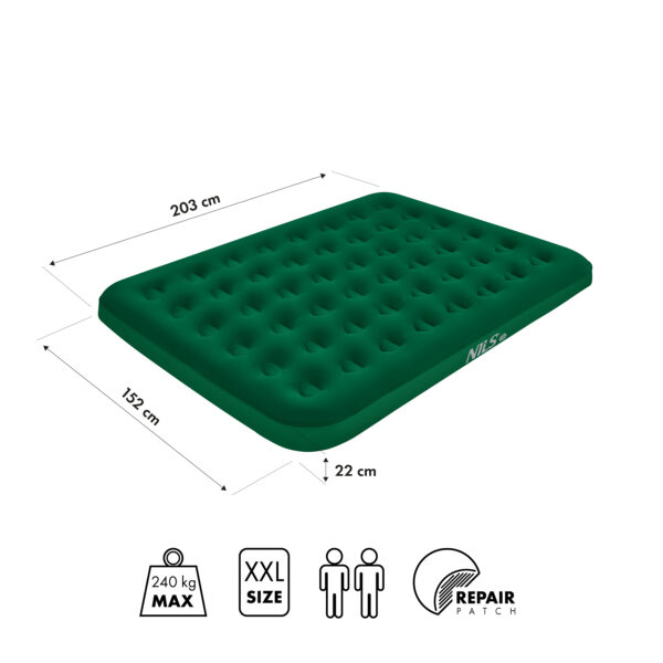 Nc2803 materac turystyczny dmuchany 203x152x22 cm zielony nils camp