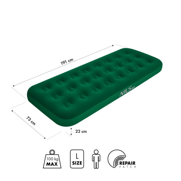 Nc2801 materac turystyczny dmuchany 191x73x22 cm zielony nils camp