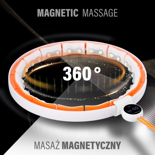 Hhm21 hula hop white/orange z magnesami, wypustkami tpe i obciĄŻnikiem + licznik hms