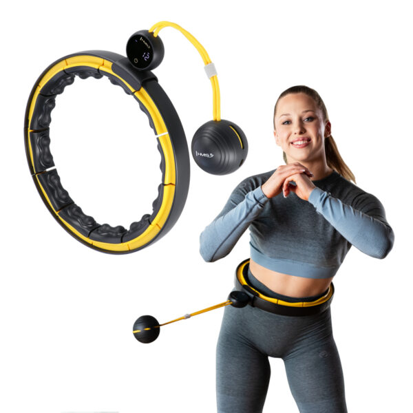 Hhm21 hula hop black/yellow z magnesami, wypustkami tpe i obciĄŻnikiem + licznik hms