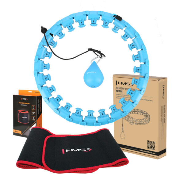 Zestaw hula hop hhw01 blue z wypustkami i obciĄŻnikiem hms + pas br163 red