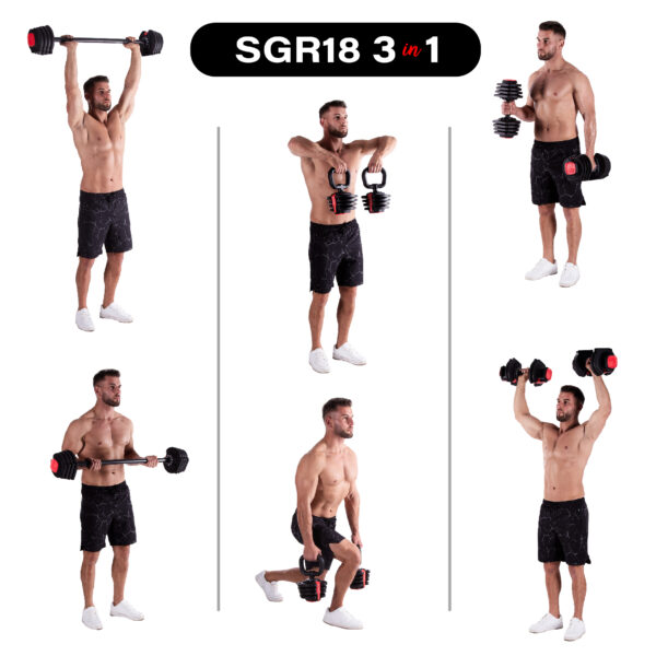 Sgr18 pro set 3w1 zestaw regulowanych sztangielek 41 kg hms