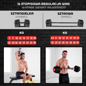 Sgr40 pro set 2w1 zestaw regulowanych sztangielek 43,5 kg hms