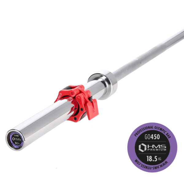 Go450 (+ zg1000r) gryf olimpijski 18.5kg 2200mm hms z zaciskami lock jaw red