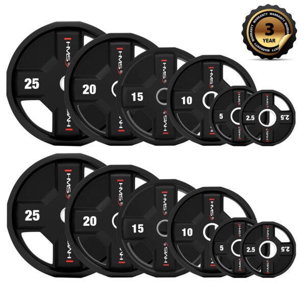 Tpc set zestaw talerzy olimpijskich poliuretanowych 2 x 2.5 - 25 kg cpu (155 kg) hms Tpc set zestaw talerzy olimpijskich poliuretanowych 2 x 2.5 - 25 kg cpu (155 kg) hms