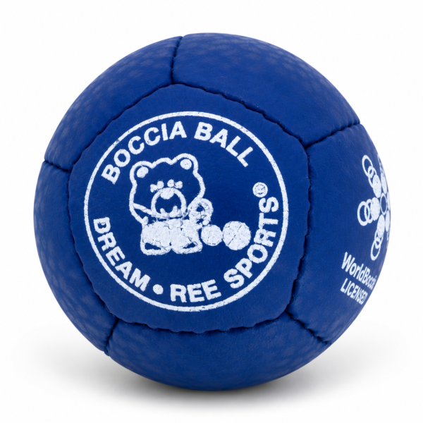 Niebieska bila do boccii Dream Balls ze skóry owczej z licencją World Boccia