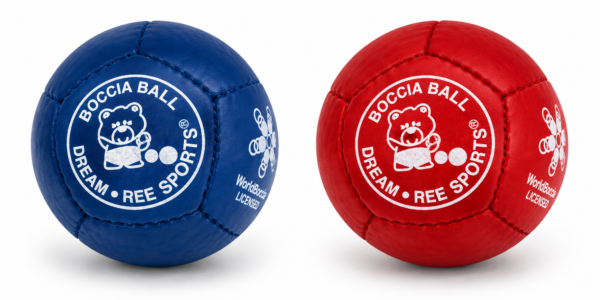 Bile do boccii Dream Balls Super Hard ze skóry bydlęcej Bile do boccii Dream Balls Super Hard ze skóry bydlęcej – niebieska i czerwona, licencja World Boccia