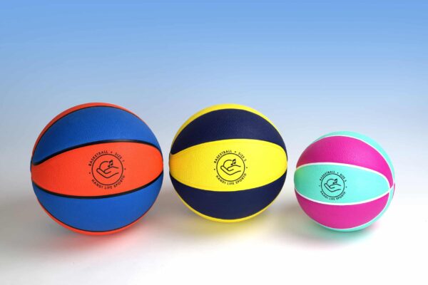 Porównanie rozmiarów dźwiękowych piłek do koszykówki Handi Life Sport: 7, 5 i 3