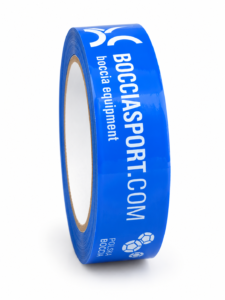 Błękitna taśma do boccii 25 mm z nadrukiem BOCCIASPORT.COM