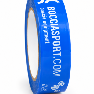 Błękitna taśma do boccii 25 mm z nadrukiem BOCCIASPORT.COM