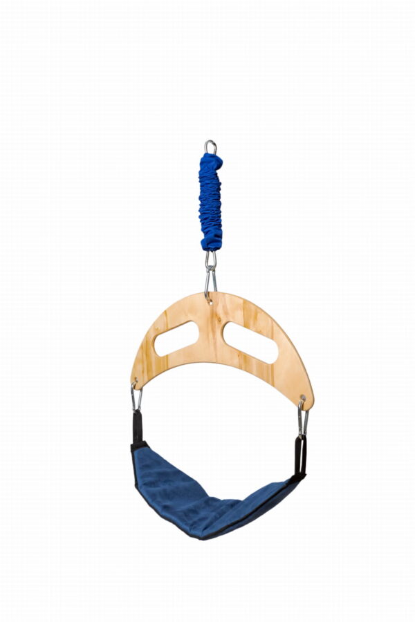 Skoczek sensoryczny granatowy ze sklejki lakierowanej, siedzisko bungee