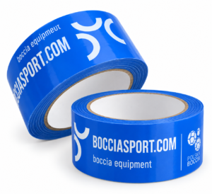 Komplet błękitnych taśm do boccii 50 mm i 25 mm z nadrukiem BOCCIASPORT.COM