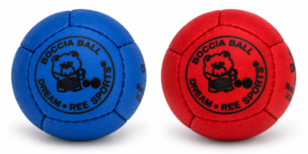 Bile do boccii Dream Balls ze skóry bydlęcej – niebieska i czerwona, licencja World Boccia