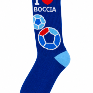 Niebieska skarpetka bawełniana I love boccia z nadrukiem piłki do boccii i serca