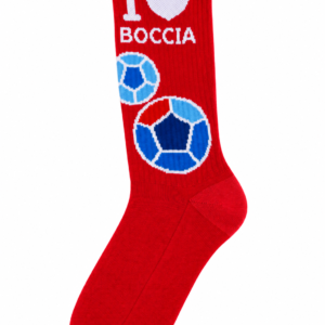 Czerwona skarpetka bawełniana I love boccia z nadrukiem piłki do boccii i serca