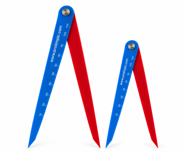 Komplet cyrkli pomiarowych do boccii Prolimpic 29 cm i 14 cm – niebiesko-czerwone