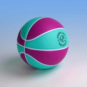 Zbliżenie na logo Handi Life Sport na piłce do koszykówki z dzwonkami rozmiar 3