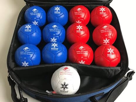 Zestaw bil do boccii Boccia Standard Pro w niebieskiej torbie na ramię Handi Life Sport
