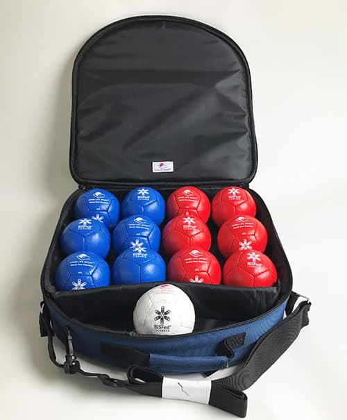 Czerwone i niebieskie bile Boccia Standard Pro z licencją World Boccia