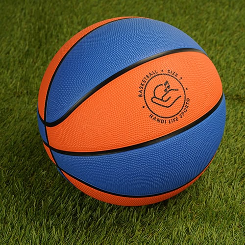 Pomarańczowo-niebieska piłka do koszykówki z dzwonkami rozmiar 7 Handi Life Sport – nowy wzór