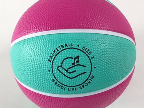 Różowo-turkusowa piłka do koszykówki z dzwonkami rozmiar 3 Handi Life Sport
