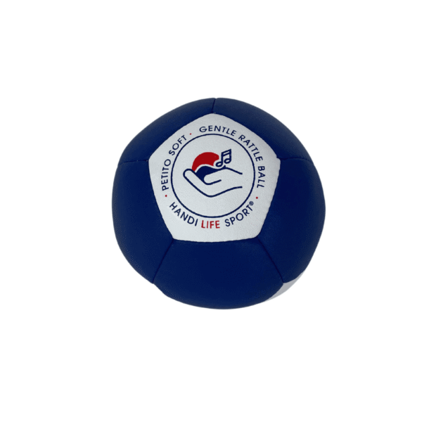 Niebiesko-biała miękka piłka dźwiękowa z grzechotką Petito Soft Handi Life Sport, 13 cm
