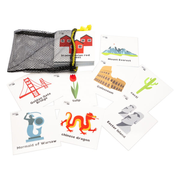 Karty pracy zabytki po angielsku 10 x 10 cm 52 sztuki Karty pracy ZABYTKI po angielsku 10 x 10 cm 52 sztuki — pomoc dydaktyczna do zajęć