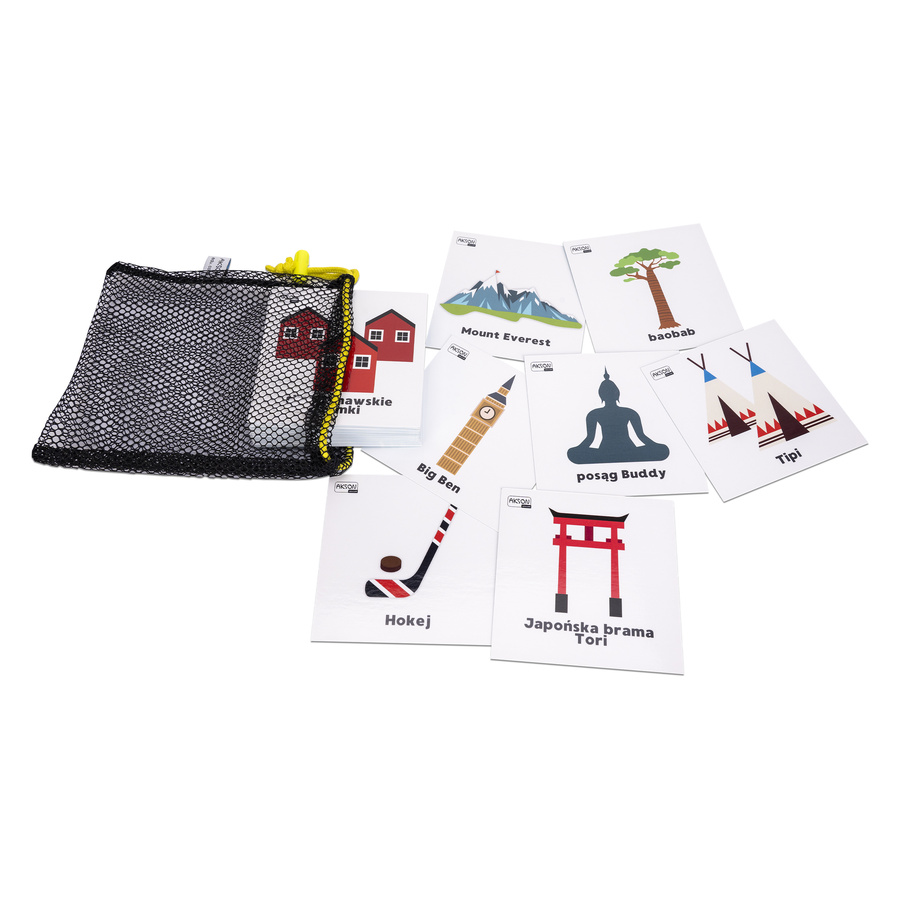 Karty pracy ZABYTKI po polsku 10 x 10 cm 52 sztuki — pomoc dydaktyczna do zajęć