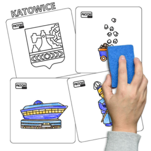 Karty suchościeralne KATOWICE zestaw 15 szt. — pomoc dydaktyczna do zajęć