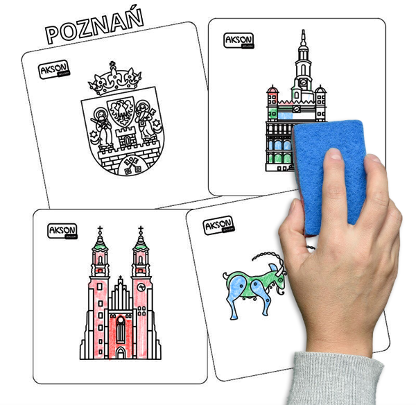 Karty suchościeralne POZNAŃ zestaw 15 szt. — pomoc dydaktyczna do zajęć