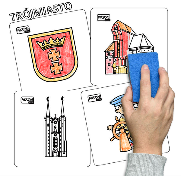 Karty suchościeralne TRÓJMIASTO zestaw 15 szt. — pomoc dydaktyczna do zajęć