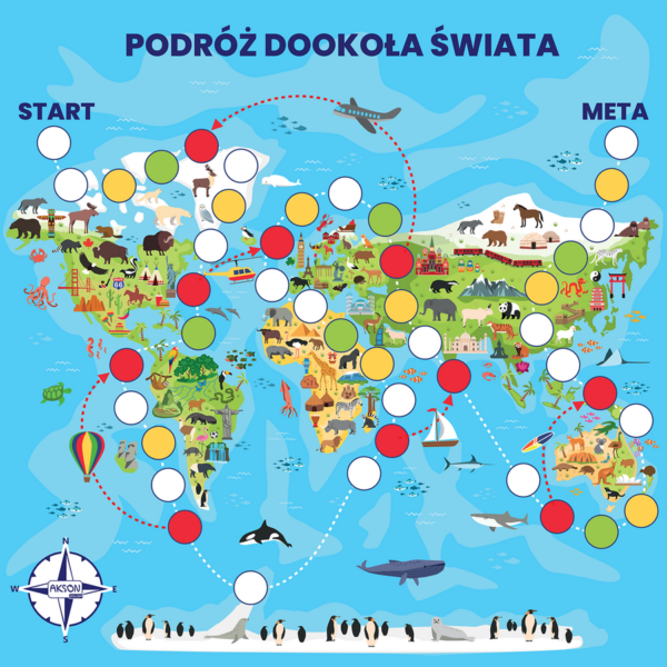 Mata Gra planszowa PODRÓŻ DOOKOŁA ŚWIATA 100×100 cm — pomoc dydaktyczna do zajęć