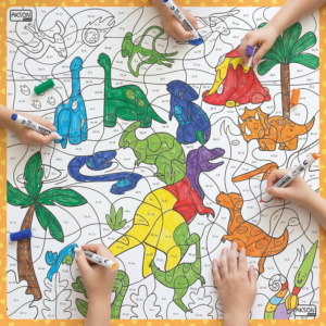 Mata suchościeralna matematyczna Dinozaury 100×100 cm — pomoc dydaktyczna do zajęć