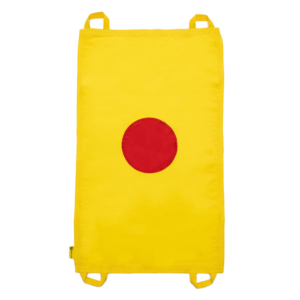 Mini chusta animacyjna 100 x 60 cm żółta z kołem czerwonym — pomoc dydaktyczna do zajęć