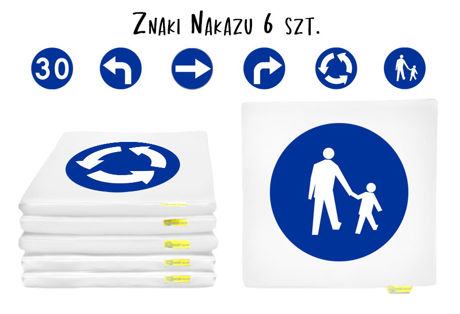 Poduszki kwadratowe ekoskóra ZNAKI drogowe NAKAZU 3 cm 6 szt. — pomoc dydaktyczna do zajęć