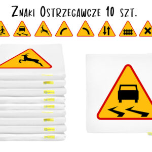 Poduszki kwadratowe ekoskóra ZNAKI drogowe OSTRZEGAWCZE 3 cm 10 szt. — pomoc dydaktyczna do zajęć