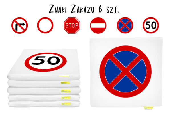 Poduszki kwadratowe ekoskóra ZNAKI drogowe ZAKAZU 3 cm 6 szt. — pomoc dydaktyczna do zajęć