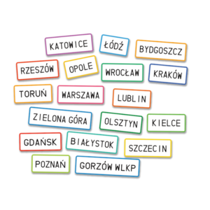 Rzepy nazwy – Zestaw rzepy 18 szt. nazwy miast dodatki do mapy Polski