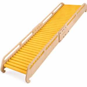 Zjeżdżalnia rolkowa z 40 małymi wałkami, długość około 240 cm